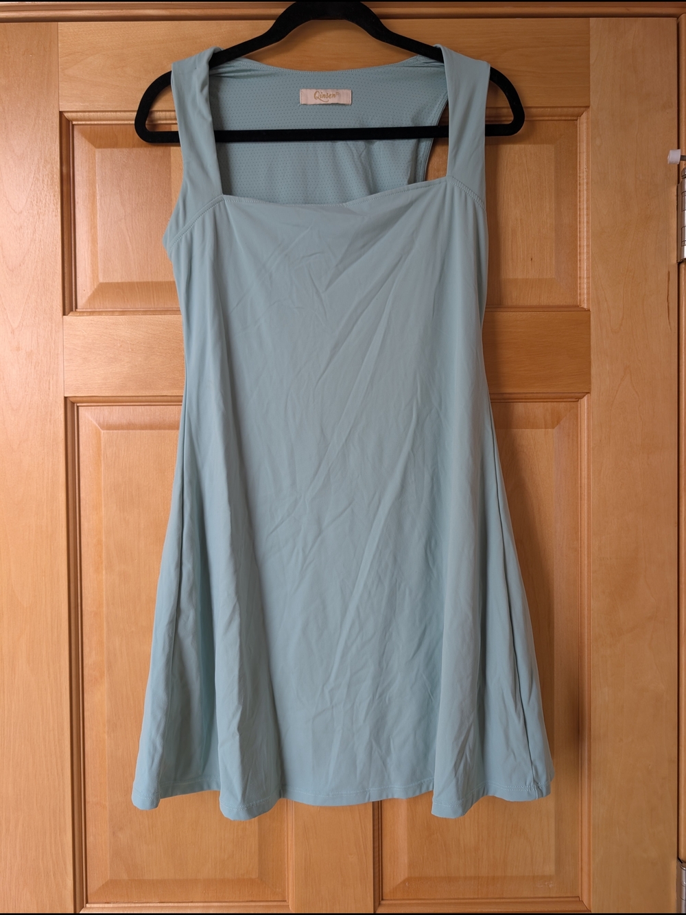 Qinsen Powder Blue / Green Square Neck Mini Athletic Dress
